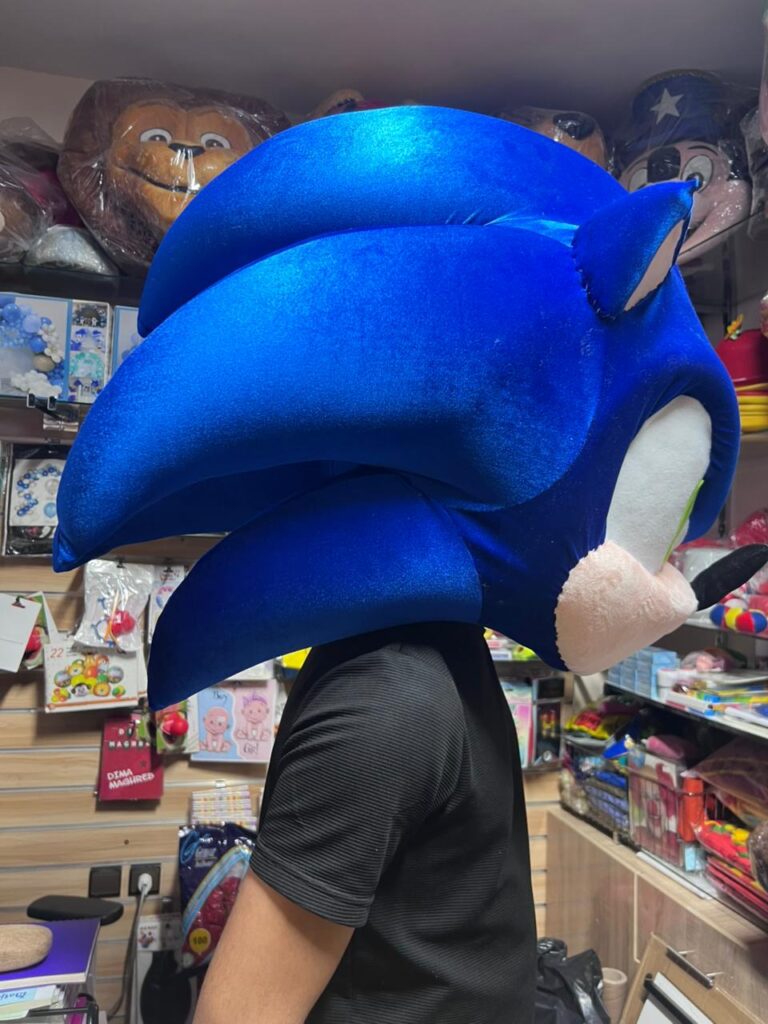 Blue Hedgehog Mascot Head – Cartoon Style Character Costume Helmet for Events & Parties + Fast shipping